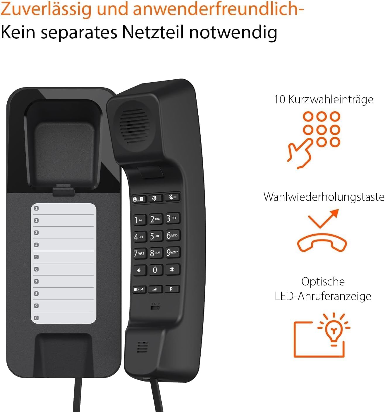 gigaset-desk-200-schnurgebundenes-telefon-schwarz-platzsparend-wandmontierbar image 2